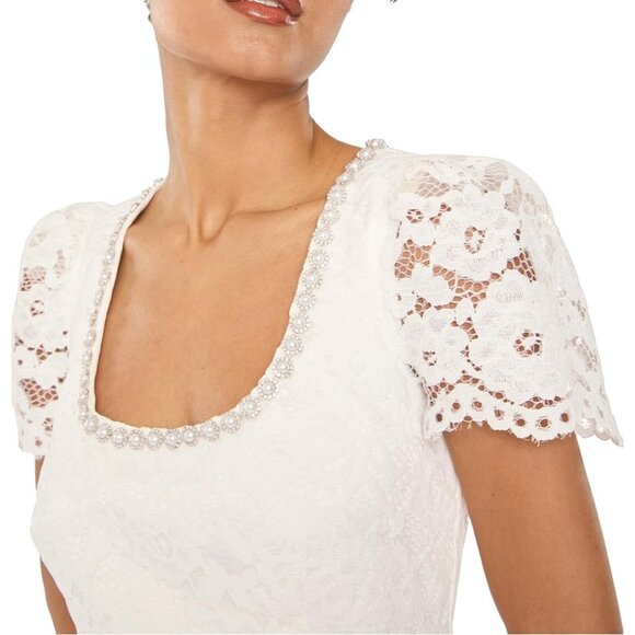 LIKELY Isa Dress in White 6 New Womens Lace Crystal Pearl Trim Mini - Picture 12 of 15